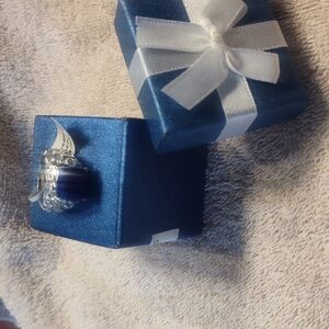 Platinum Bond Brass Ring Blue Stone